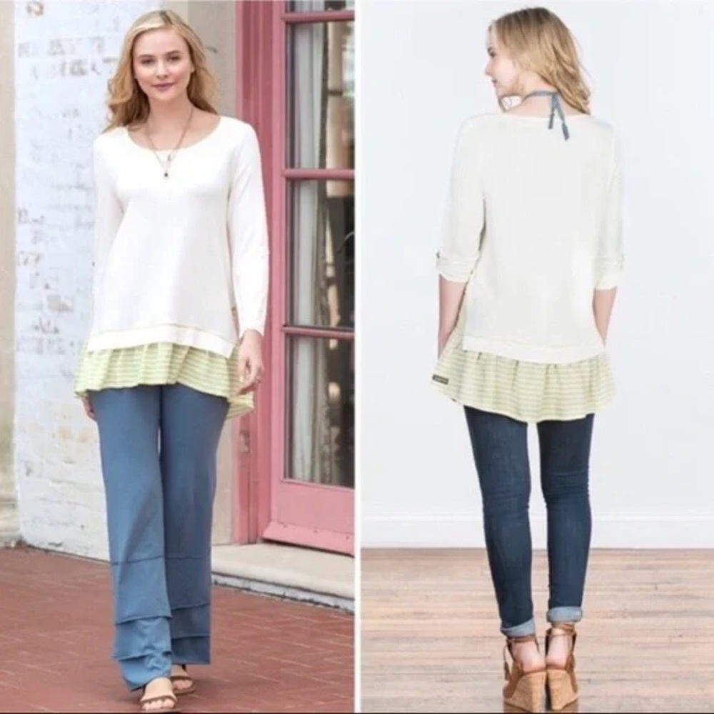 Matilda Jane Cream Ventriloquist Drop Hem Three Quarter sleeve Tunic Blouse Top